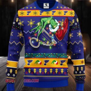 NHL St Louis Blues Grinch Hand Ugly Christmas Sweater