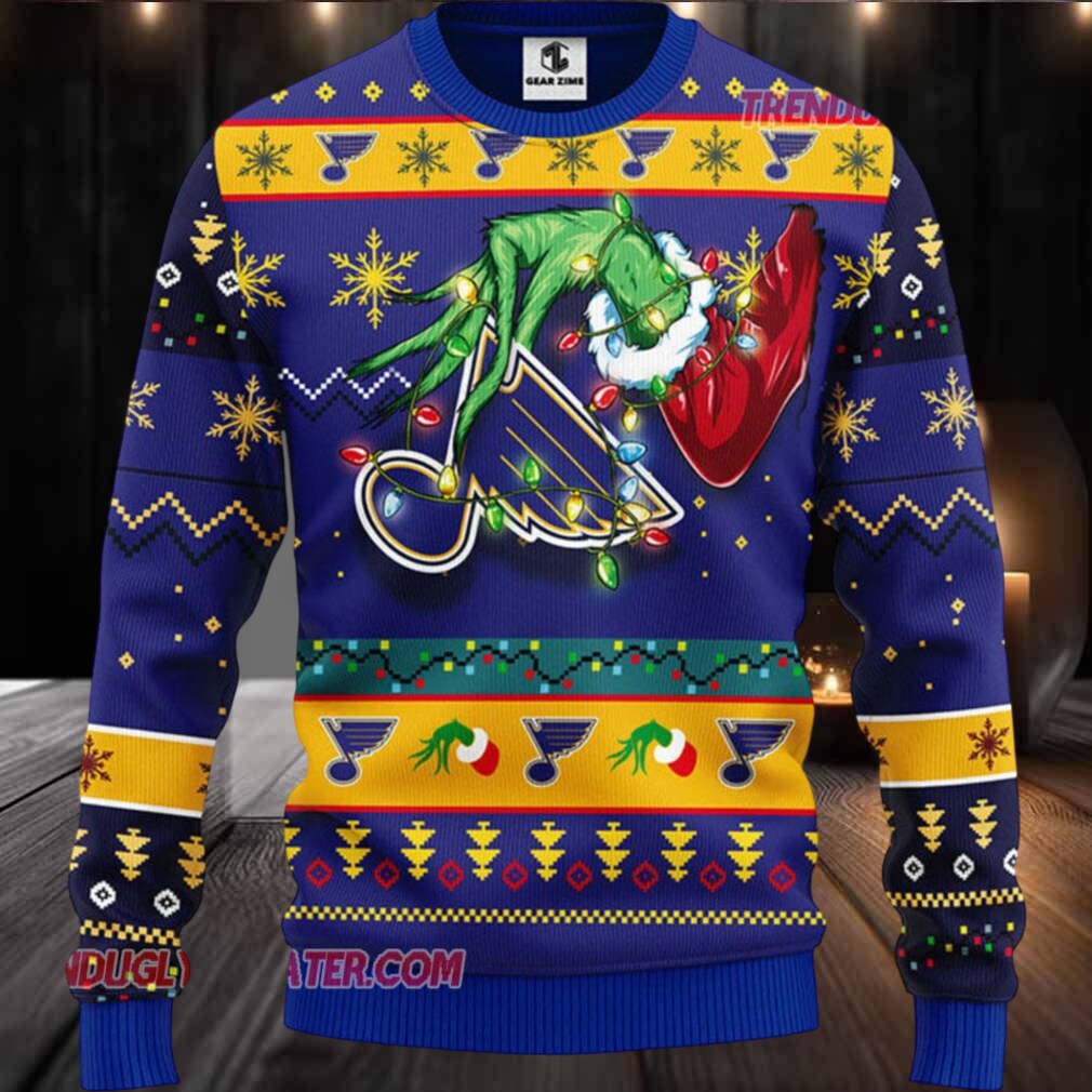NHL St Louis Blues Grinch Hand Ugly Christmas Sweater NHL St Louis Blues Grinch Hand Ugly Christmas Sweater