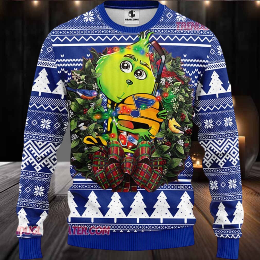NHL St Louis Blues Grinch Hug Ugly Christmas Sweater NHL St Louis Blues Grinch Hug Ugly Christmas Sweater