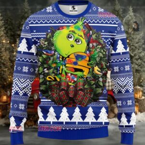 NHL St Louis Blues Grinch Hug Ugly Christmas Sweater