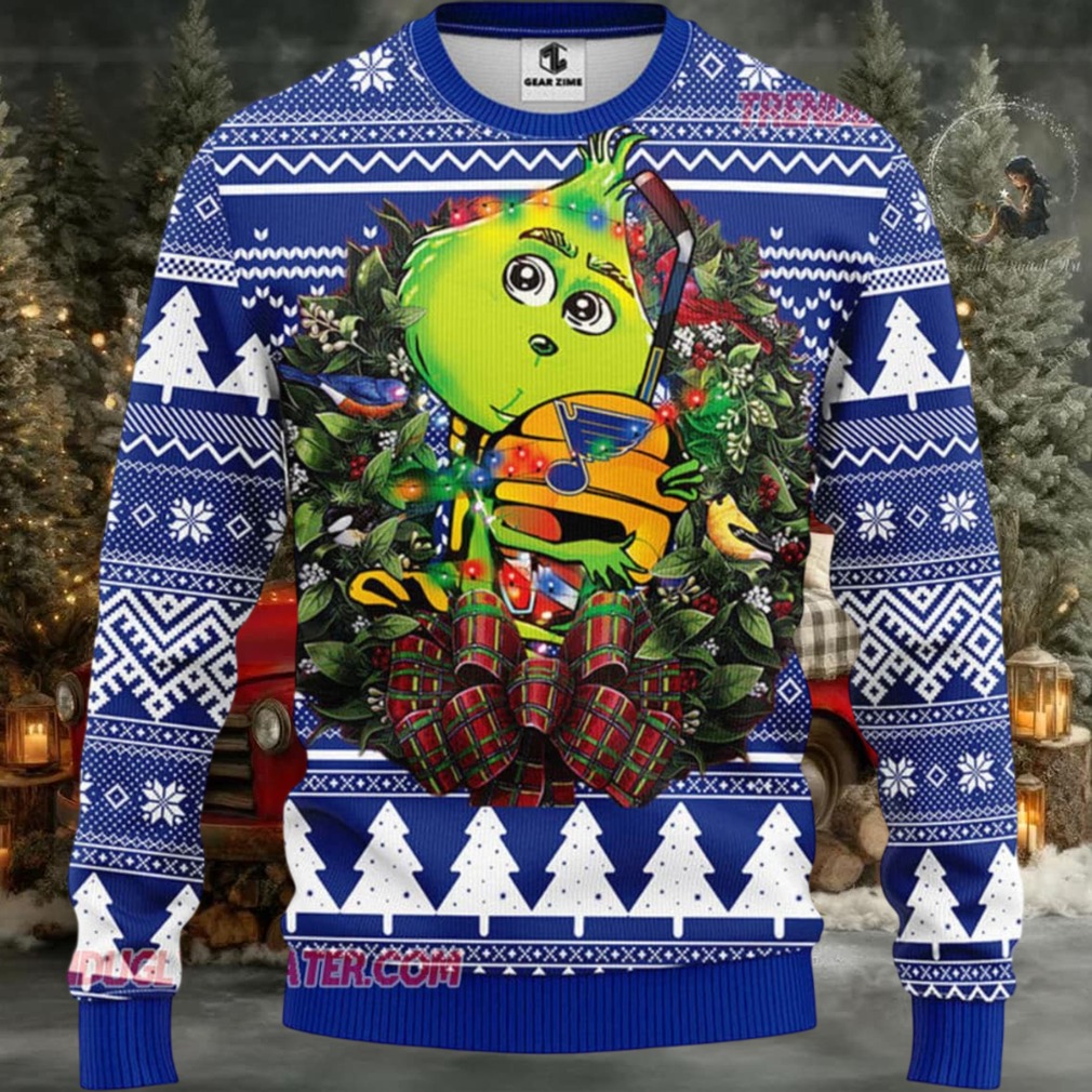 NHL St Louis Blues Grinch Hug Ugly Christmas Sweater NHL St Louis Blues Grinch Hug Ugly Christmas Sweater