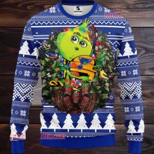 NHL St Louis Blues Grinch Hug Ugly Christmas Sweater