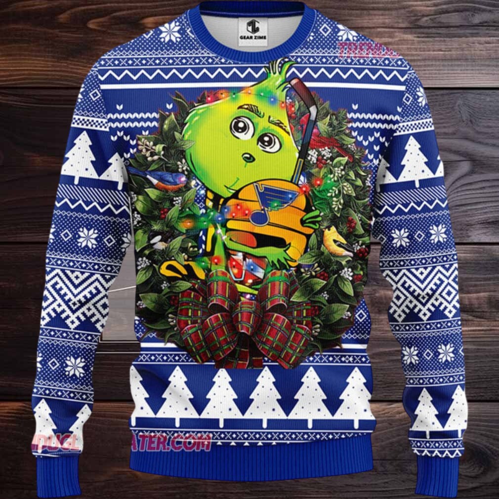 NHL St Louis Blues Grinch Hug Ugly Christmas Sweater NHL St Louis Blues Grinch Hug Ugly Christmas Sweater