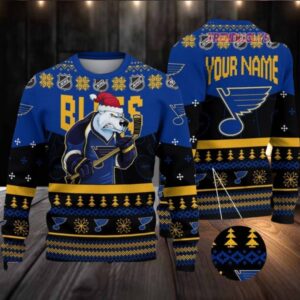 NHL St Louis Blues Mascot Fiery Skates Ugly Christmas Sweater
