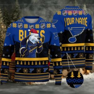 NHL St Louis Blues Mascot Fiery Skates Ugly Christmas Sweater