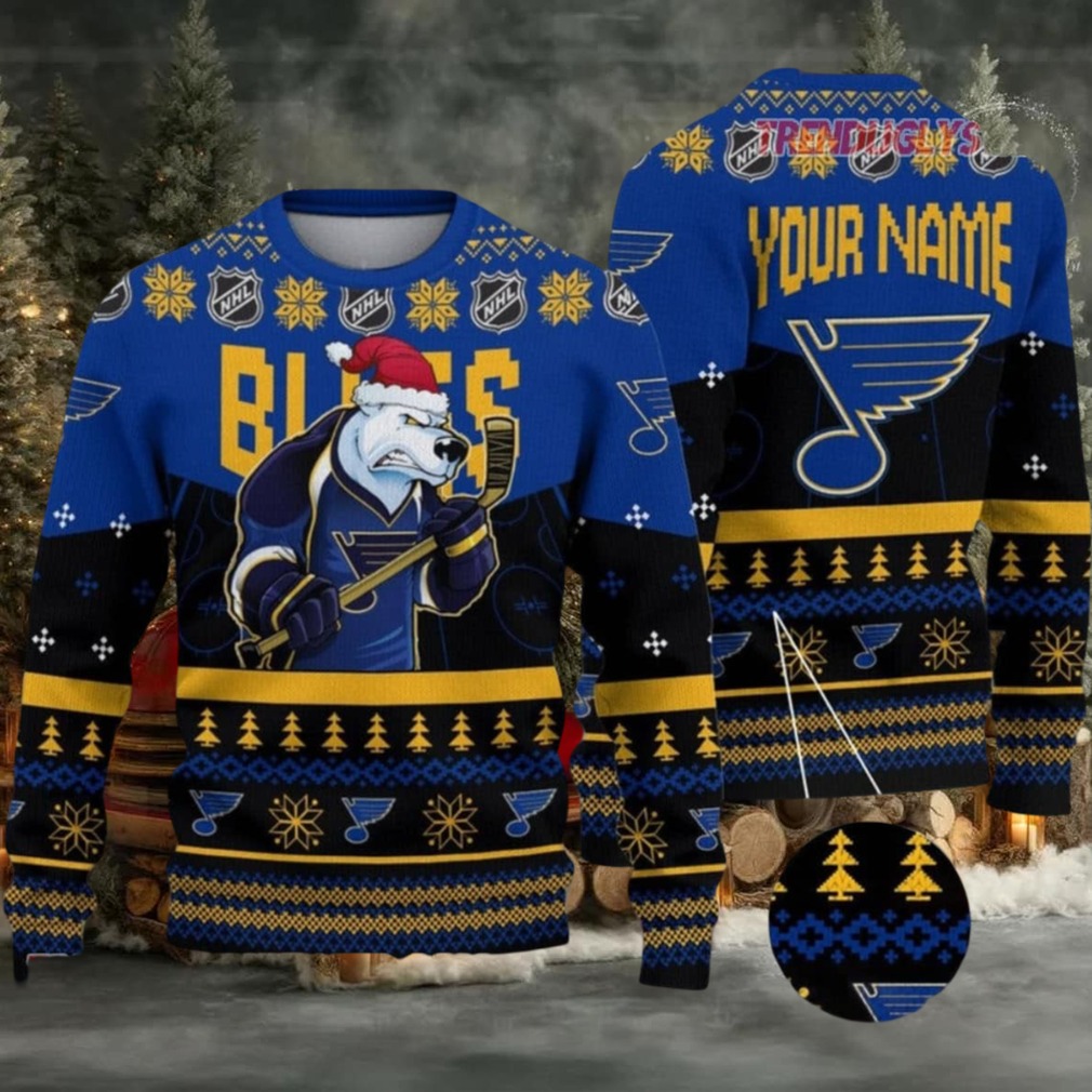 NHL St Louis Blues Mascot Fiery Skates Ugly Christmas Sweater NHL St Louis Blues Mascot Fiery Skates Ugly Christmas Sweater