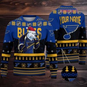 NHL St Louis Blues Mascot Fiery Skates Ugly Christmas Sweater