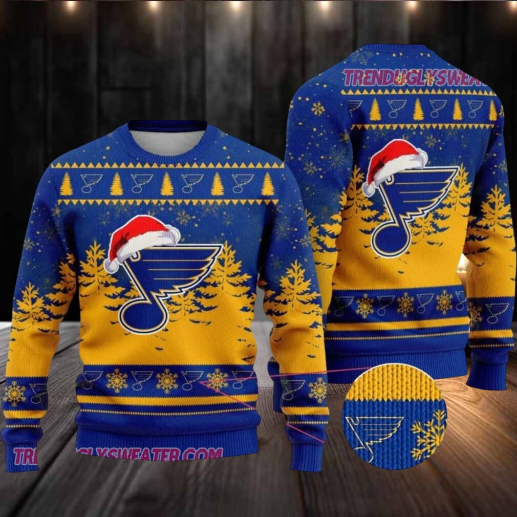 NHL St Louis Blues Santa Hat Ugly Christmas Sweater NHL St Louis Blues Santa Hat Ugly Christmas Sweater