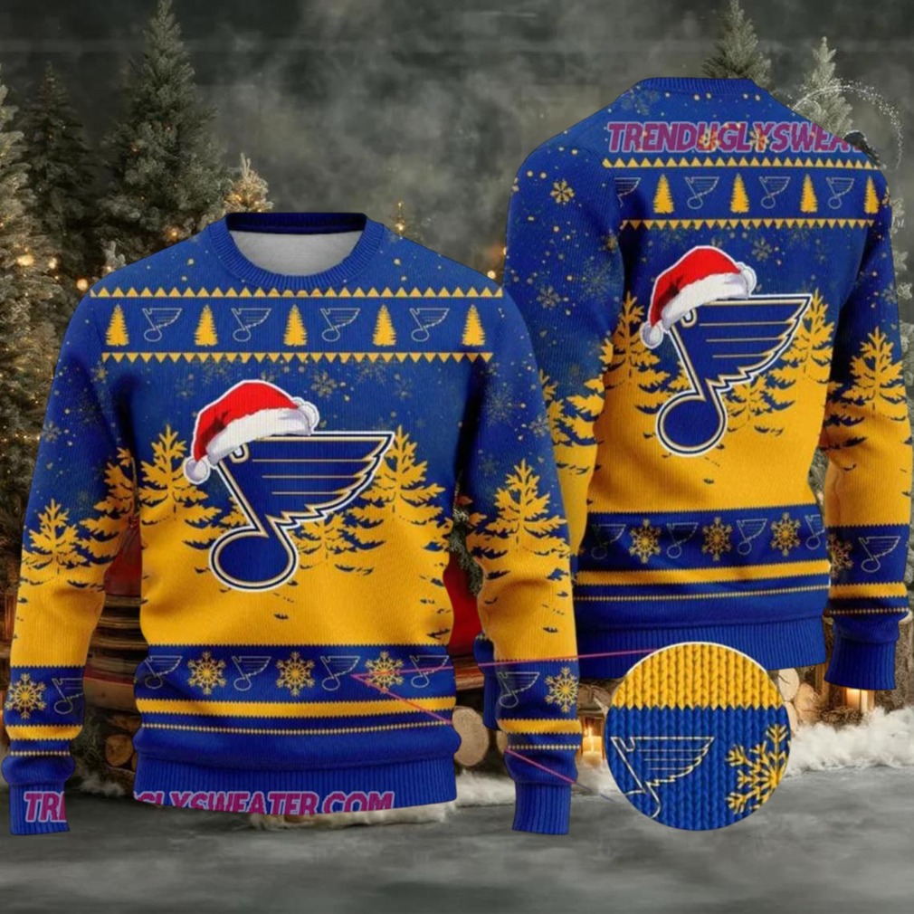 NHL St Louis Blues Santa Hat Ugly Christmas Sweater NHL St Louis Blues Santa Hat Ugly Christmas Sweater