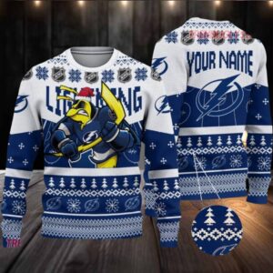 NHL Tampa Bay Lightning Mascot Fiery Skates Ugly Christmas Sweater
