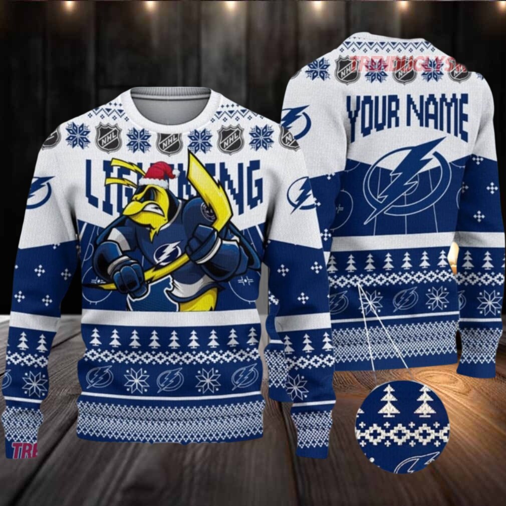 NHL Tampa Bay Lightning Mascot Fiery Skates Ugly Christmas Sweater