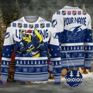 NHL Tampa Bay Lightning Mascot Fiery Skates Ugly Christmas Sweater