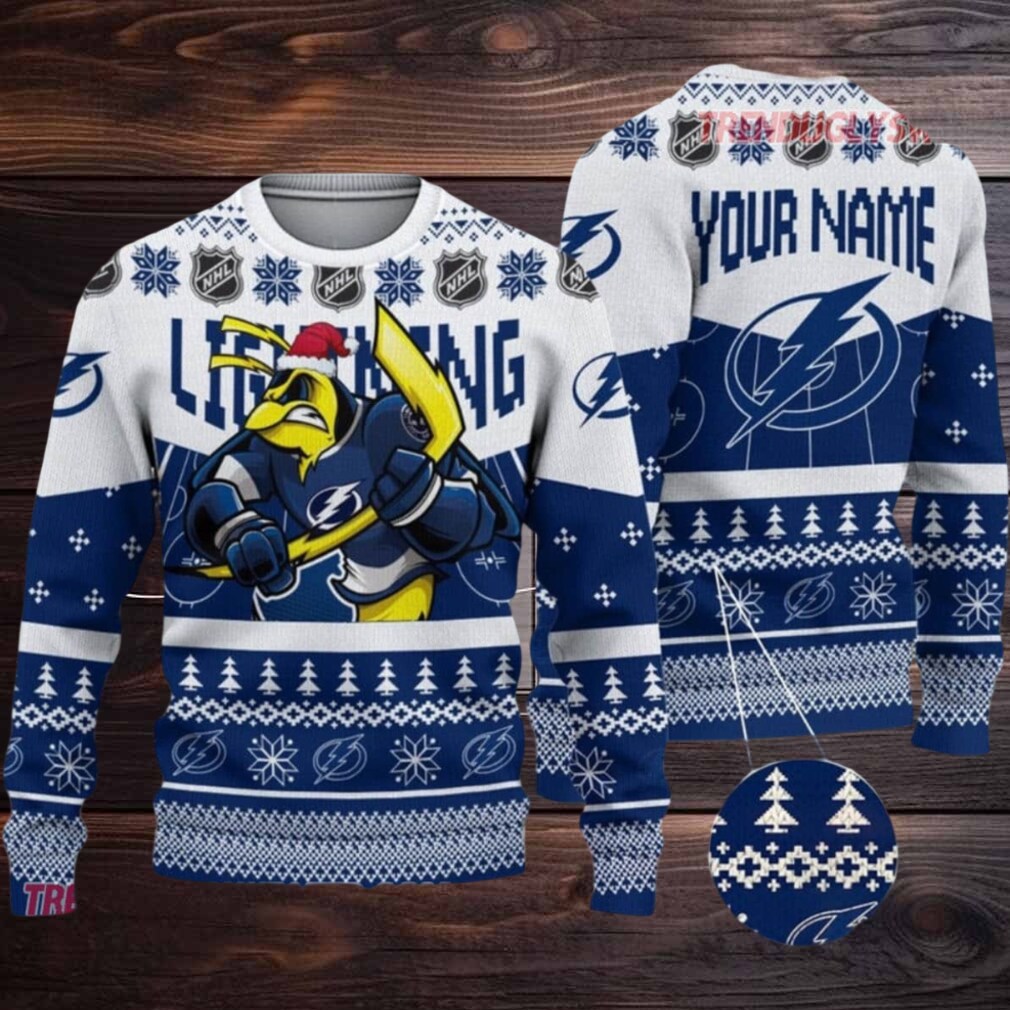 NHL Tampa Bay Lightning Mascot Fiery Skates Ugly Christmas Sweater NHL Tampa Bay Lightning Mascot Fiery Skates Ugly Christmas Sweater