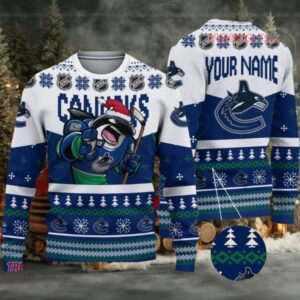 NHL Vancouver Canucks Mascot Fiery Skates Ugly Christmas Sweater