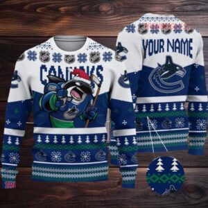 NHL Vancouver Canucks Mascot Fiery Skates Ugly Christmas Sweater