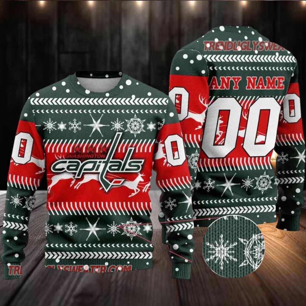 NHL Washington Capitals Reindeer Snowflake Personalized Name & Number Ugly Christmas Sweater NHL Washington Capitals Reindeer Snowflake Personalized Name & Number Ugly Christmas Sweater
