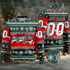 NHL Washington Capitals Reindeer Snowflake Personalized Name & Number Ugly Christmas Sweater
