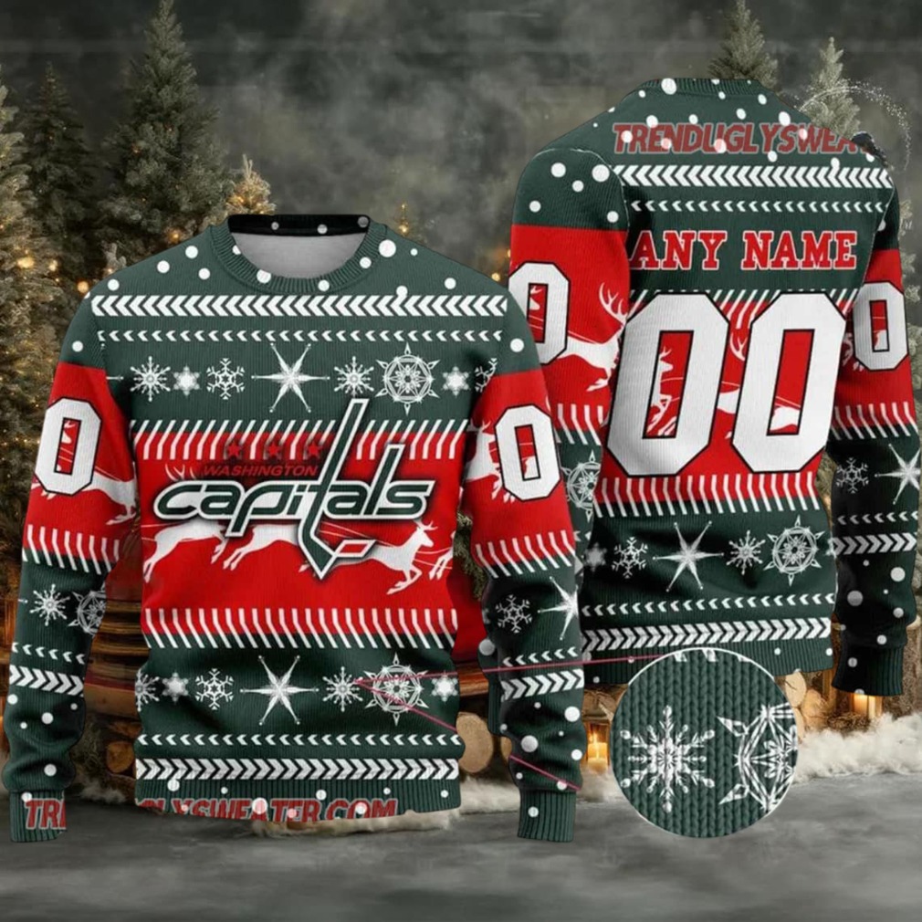 NHL Washington Capitals Reindeer Snowflake Personalized Name & Number Ugly Christmas Sweater NHL Washington Capitals Reindeer Snowflake Personalized Name & Number Ugly Christmas Sweater