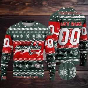 NHL Washington Capitals Reindeer Snowflake Personalized Name & Number Ugly Christmas Sweater