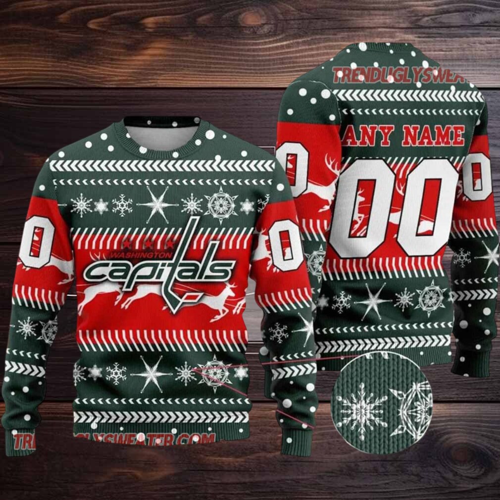 NHL Washington Capitals Reindeer Snowflake Personalized Name & Number Ugly Christmas Sweater NHL Washington Capitals Reindeer Snowflake Personalized Name & Number Ugly Christmas Sweater