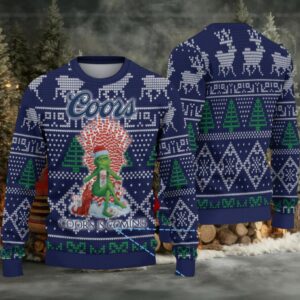 Navy Blue Coors Grinch Christmas Pattern Ugly Sweater