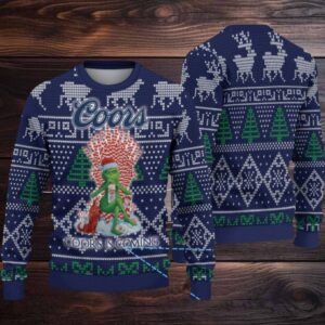 Navy Blue Coors Grinch Christmas Pattern Ugly Sweater