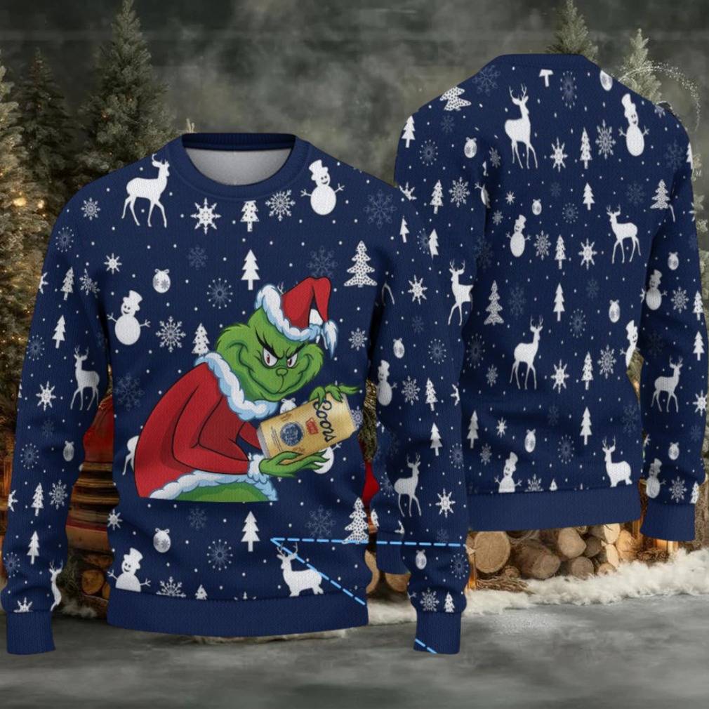 Navy Blue Coors Grinch Deer and Snowman Pattern Ugly Sweater Navy Blue Coors Grinch Deer and Snowman Pattern Ugly Sweater