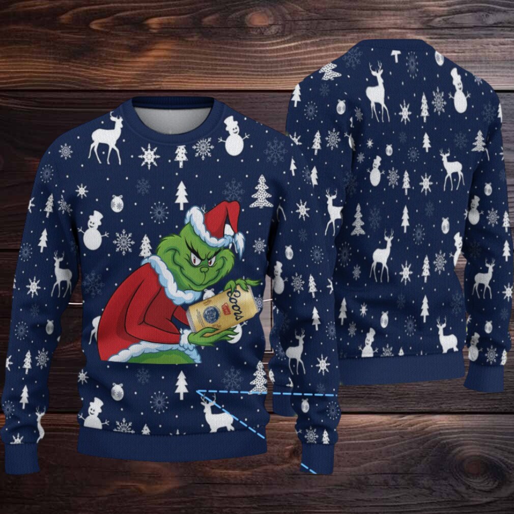 Navy Blue Coors Grinch Deer and Snowman Pattern Ugly Sweater Navy Blue Coors Grinch Deer and Snowman Pattern Ugly Sweater
