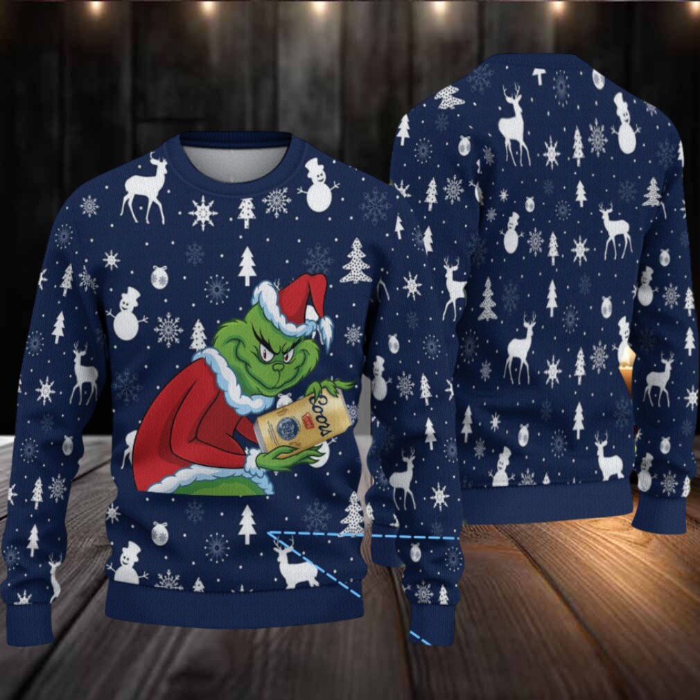 Navy Blue Coors Grinch Deer and Snowman Pattern Ugly Sweater Navy Blue Coors Grinch Deer and Snowman Pattern Ugly Sweater