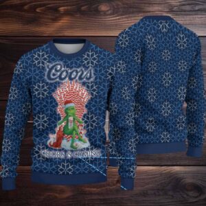 Navy Blue Coors Grinch Snowflake Pattern Ugly Sweater