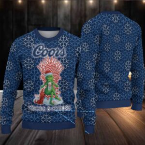 Navy Blue Coors Grinch Snowflake Pattern Ugly Sweater