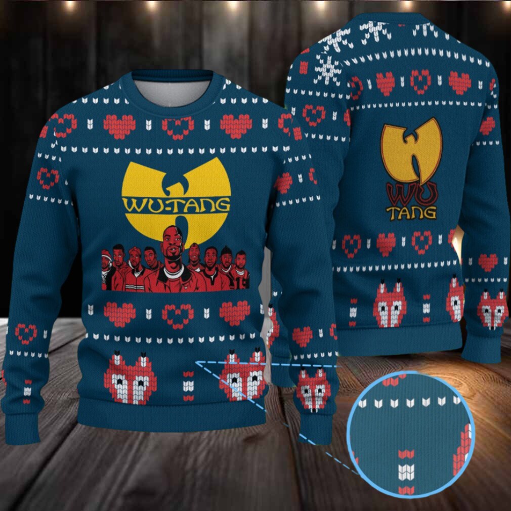 Navy Blue Heart Pattern “Wu Tang Clan Members Christmas Edition” Ugly Christmas Sweater Navy Blue Heart Pattern “Wu Tang Clan Members Christmas Edition” Ugly Christmas Sweater