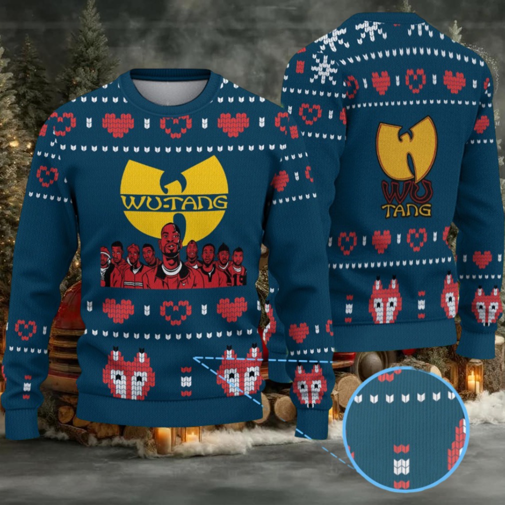 Navy Blue Heart Pattern “Wu Tang Clan Members Christmas Edition” Ugly Christmas Sweater Navy Blue Heart Pattern “Wu Tang Clan Members Christmas Edition” Ugly Christmas Sweater