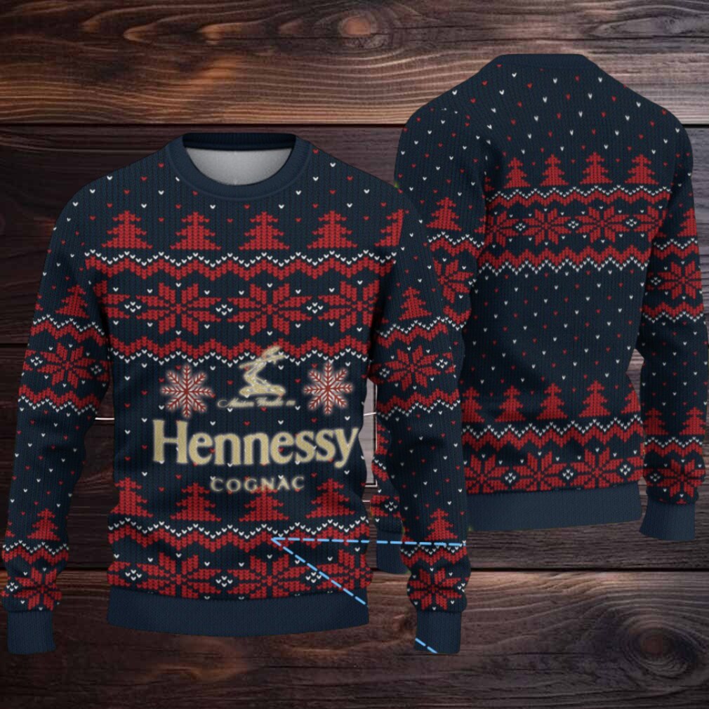 Navy Blue & Red Fair Isle Snowflake Christmas Tree Hennessy Themed Ugly Christmas Sweater Navy Blue & Red Fair Isle Snowflake Christmas Tree Hennessy Themed Ugly Christmas Sweater