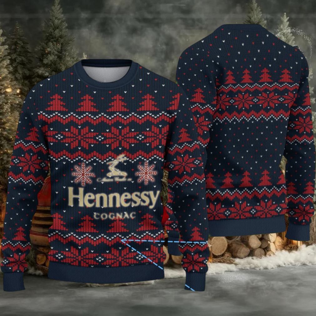Navy Blue & Red Fair Isle Snowflake Christmas Tree Hennessy Themed Ugly Christmas Sweater Navy Blue & Red Fair Isle Snowflake Christmas Tree Hennessy Themed Ugly Christmas Sweater