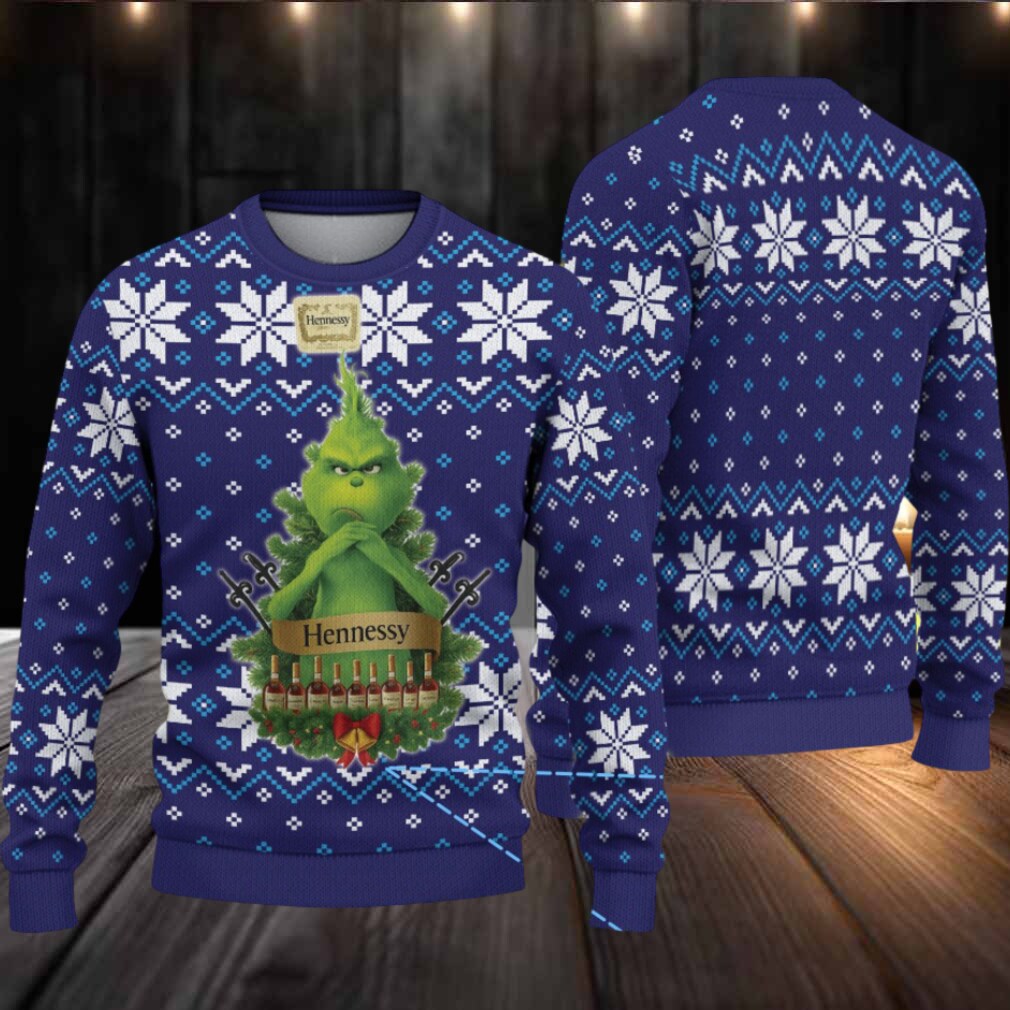 Navy Blue Snowflake Fair Isle Hennessy Ugly Christmas Sweater Navy Blue Snowflake Fair Isle Hennessy Ugly Christmas Sweater