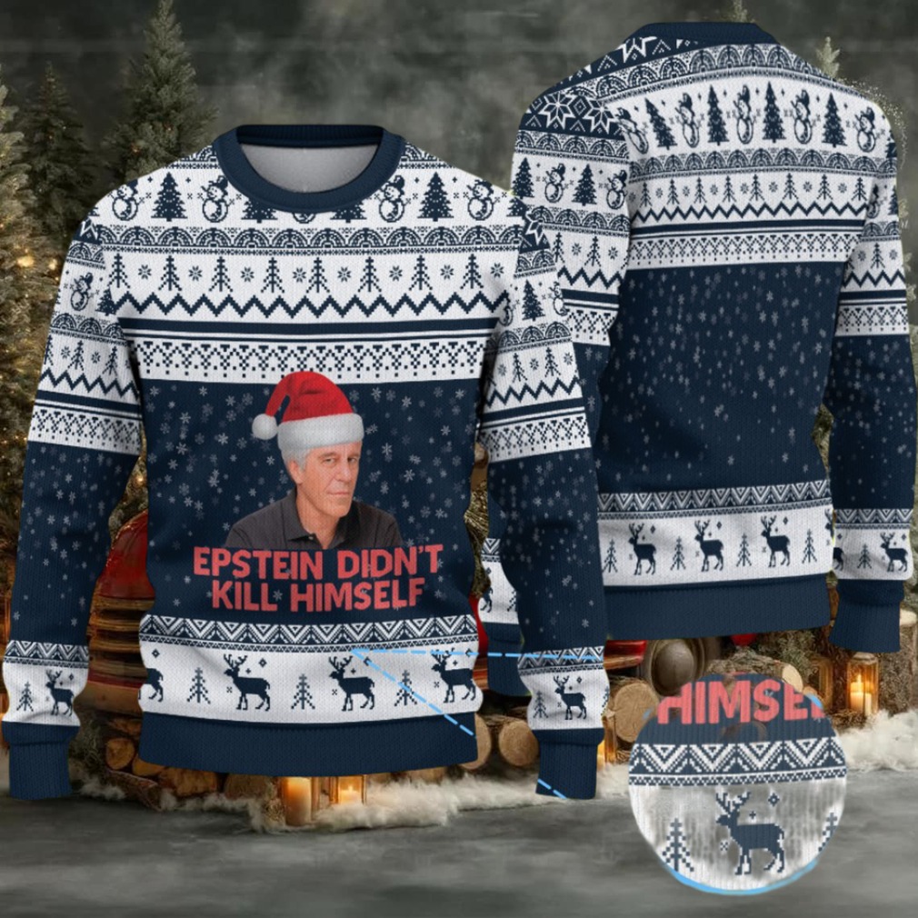 Navy Blue & White Reindeer Snowflake Pattern “Epstein Didn’t Kill Himself” Santa Hat Ugly Christmas Sweater Navy Blue & White Reindeer Snowflake Pattern “Epstein Didn’t Kill Himself” Santa Hat Ugly Christmas Sweater