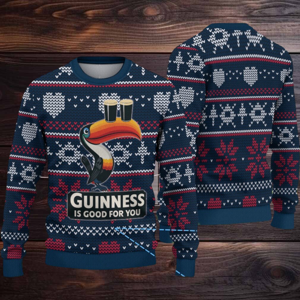 Navy Fair Isle Hearts & Snowflakes Guinness Toucan Ugly Christmas Sweater Navy Fair Isle Hearts & Snowflakes Guinness Toucan Ugly Christmas Sweater