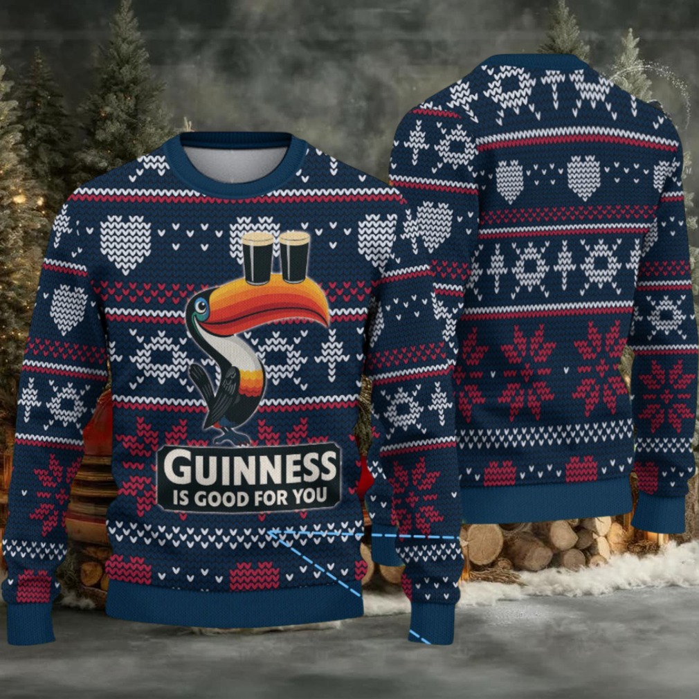 Navy Fair Isle Hearts & Snowflakes Guinness Toucan Ugly Christmas Sweater Navy Fair Isle Hearts & Snowflakes Guinness Toucan Ugly Christmas Sweater