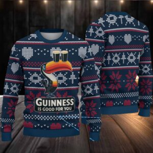 Navy Fair Isle Hearts & Snowflakes Guinness Toucan Ugly Christmas Sweater