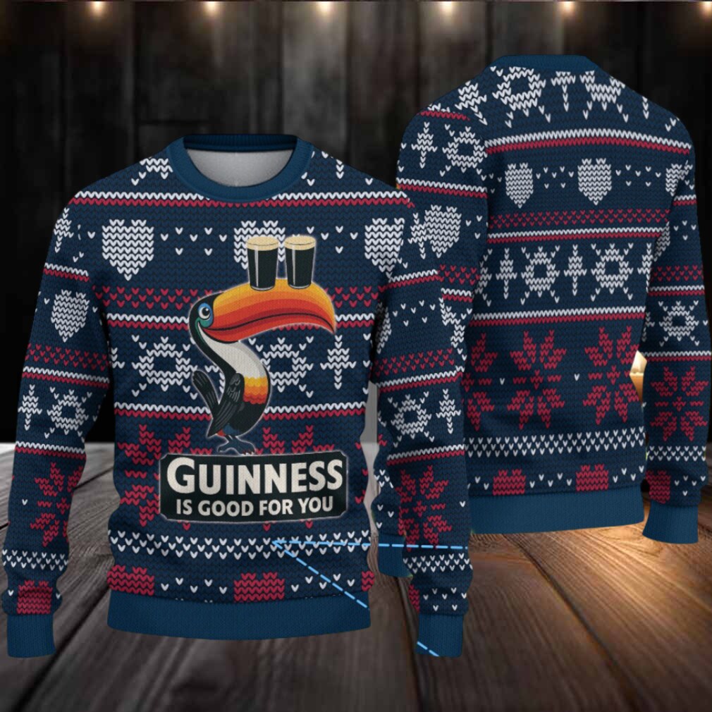 Navy Fair Isle Hearts & Snowflakes Guinness Toucan Ugly Christmas Sweater Navy Fair Isle Hearts & Snowflakes Guinness Toucan Ugly Christmas Sweater