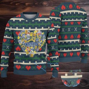 Navy Green Twisted Tea Heart Christmas Pattern Ugly Sweater