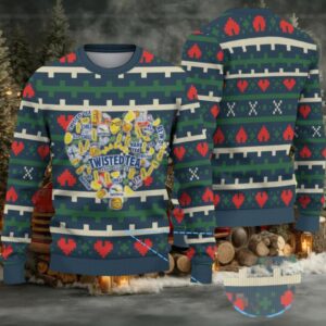 Navy Green Twisted Tea Heart Christmas Pattern Ugly Sweater