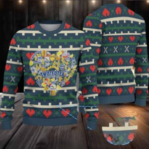 Navy Green Twisted Tea Heart Christmas Pattern Ugly Sweater