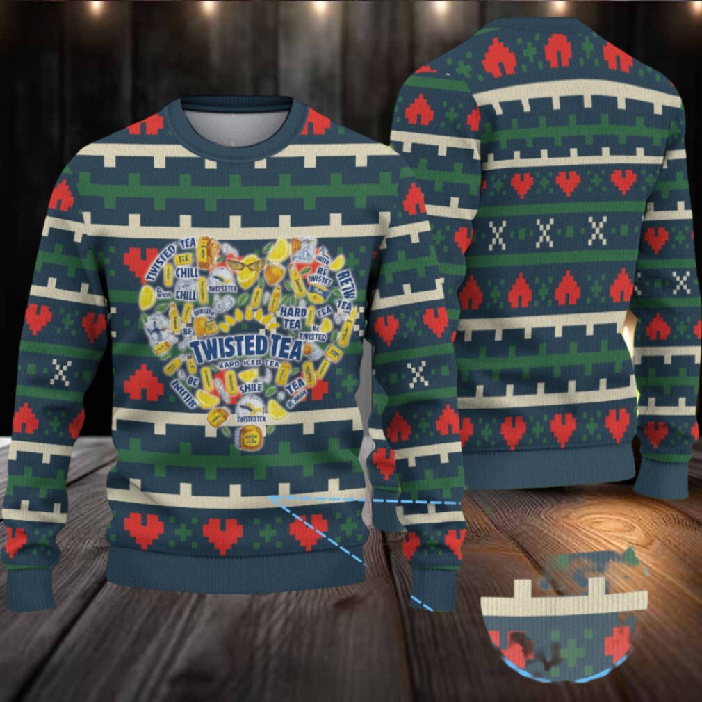 Navy Green Twisted Tea Heart Christmas Pattern Ugly Sweater Navy Green Twisted Tea Heart Christmas Pattern Ugly Sweater