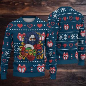 Navy Jagermeister Grateful Dead Jerry Garcia & Dancing Bears Christmas Ugly Sweater