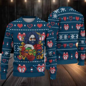 Navy Jagermeister Grateful Dead Jerry Garcia & Dancing Bears Christmas Ugly Sweater