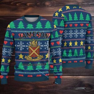 Navy Jameson Irish Whiskey Christmas Tree & Crest Ugly Sweater
