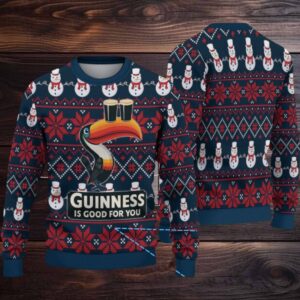 Navy Snowman & Poinsettia Fair Isle Guinness Toucan Ugly Christmas Sweater