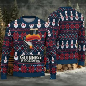 Navy Snowman & Poinsettia Fair Isle Guinness Toucan Ugly Christmas Sweater
